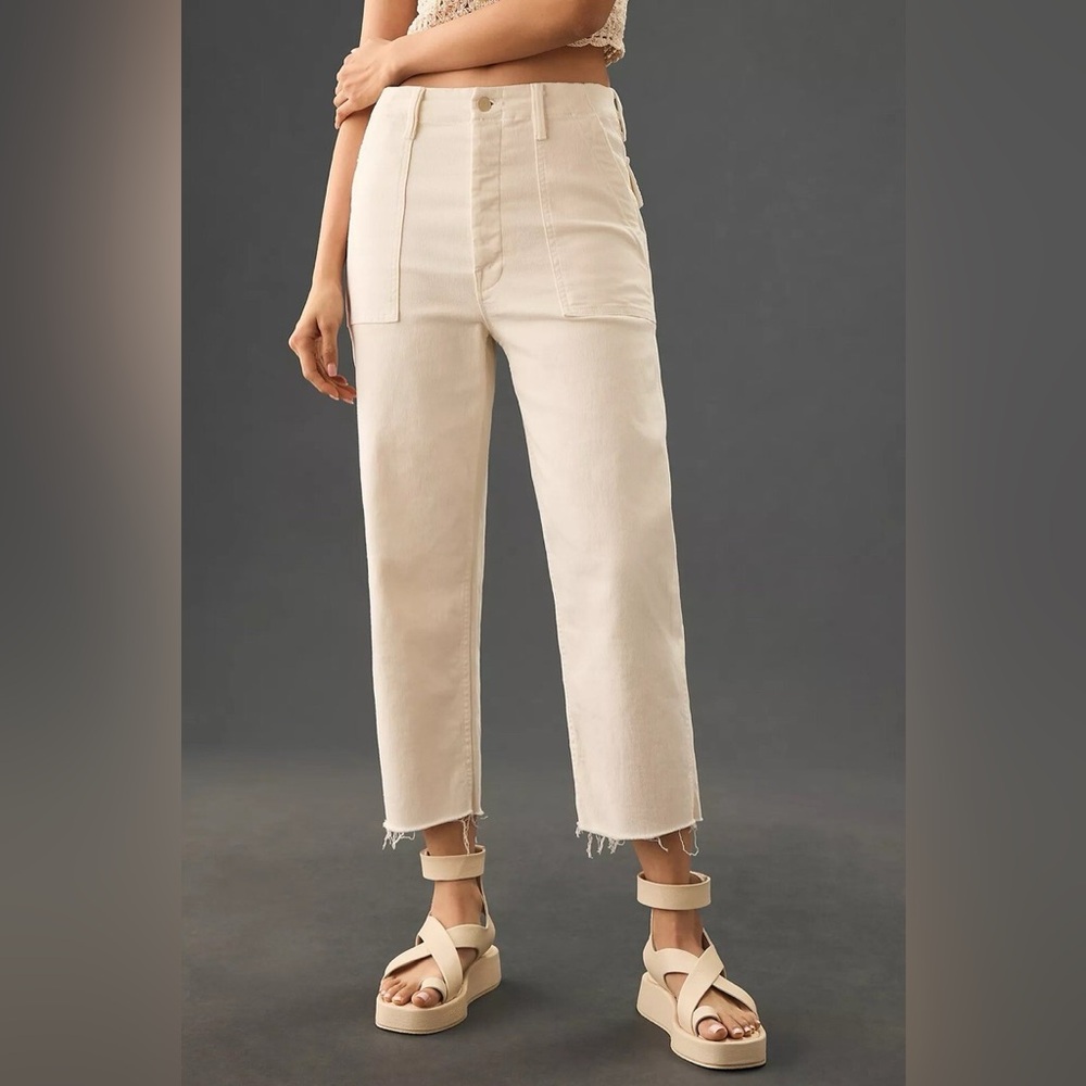 MOTHER The Patch Pocket Private Ankle Fray Jeans, Cream Puffs Size 26